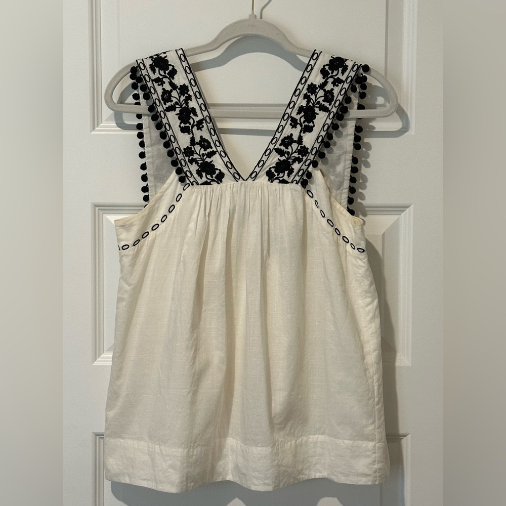 J. Crew Embroidered Sleeveless Top with Black Accents